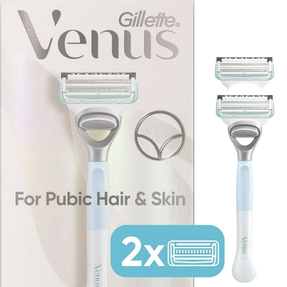 Venus for Pubic Hair and Skin Razor for Women, Manual Razor, Handle   2 Razor Blade Refills, White