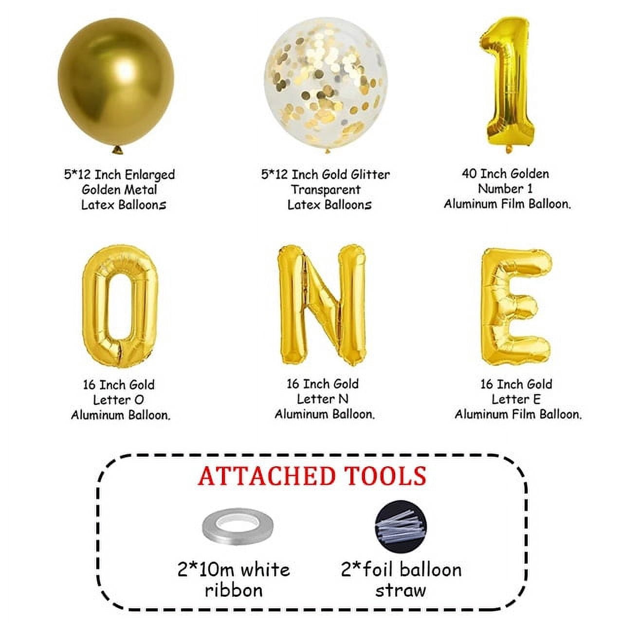 Large, Gold One Balloon for First Birthday - Number 1 Balloon, 40 Inch | 1st Birthday Girl Decoration | Gold 1 Balloon for First Birthday | 1st Birthday Balloons, 1st Birthday Decorations