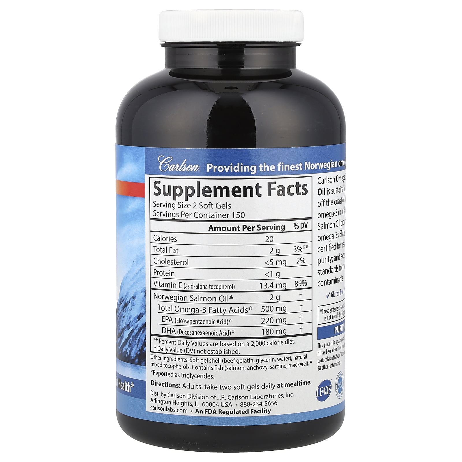 Carlson Norwegian Salmon Oil 500mg - 300 Softgels