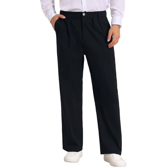 INSPIRE CHIC Men's Pleated Side Pockets Breathable Lightweight Linen Dress Pants 28 Black