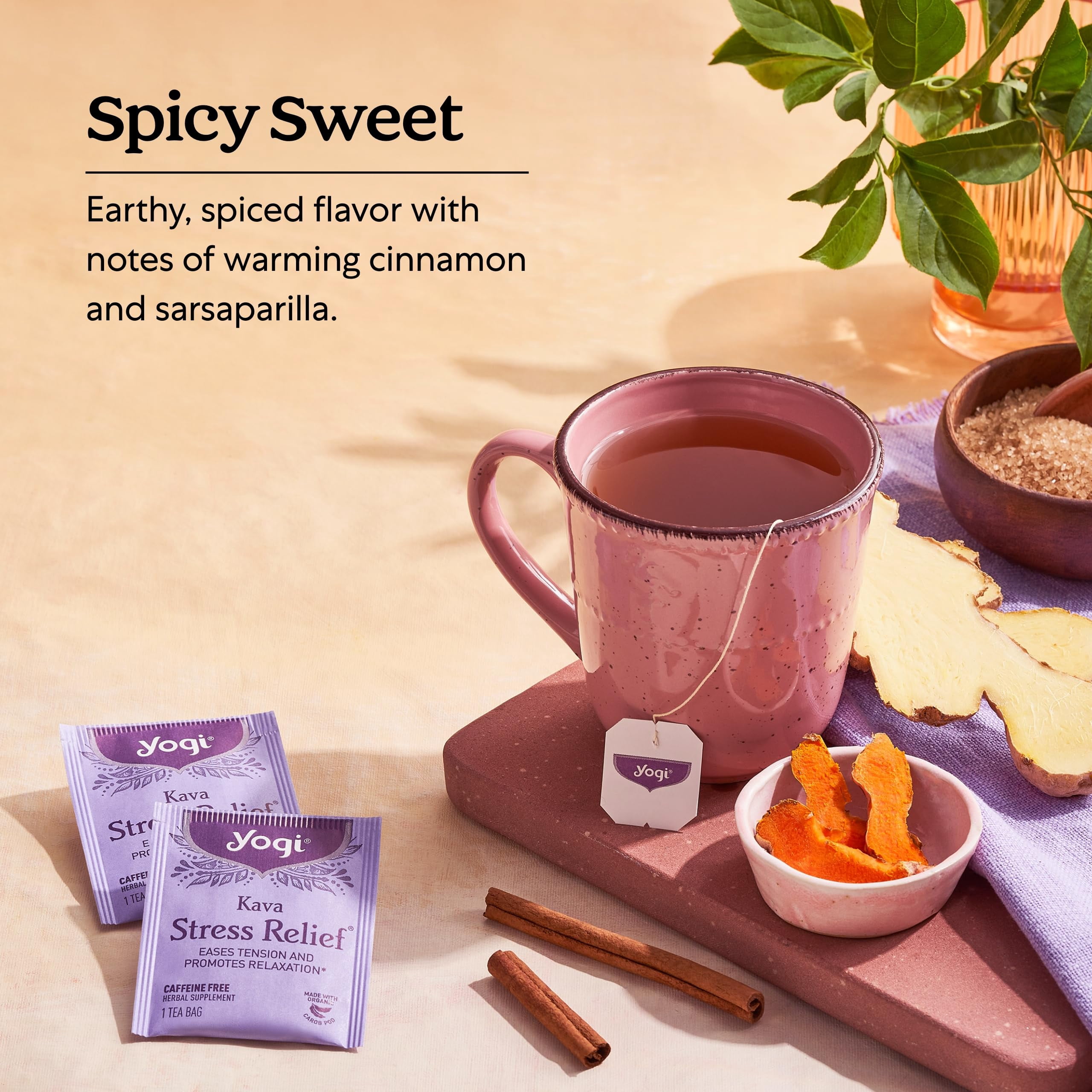 Tea Kava Stress Relief Tea - 16 Tea Bags Per Pack (4 Packs) - Made With Organic, Caffeine-Free Relaxing Tea - Includes Carob Pod, Indian Sarsaparilla Root, Cinnamon Bark, Ginger Root & More