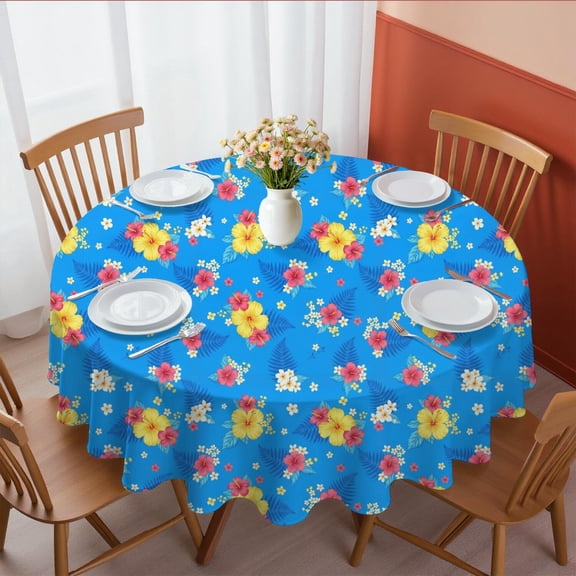 Pioneer Flower Floral Print Pattern Round Tablecloth 60 X 60 Inch, Wrinkle Resistant Wipeable Table Cloth for Kitchen Dining Picnic Patio Party