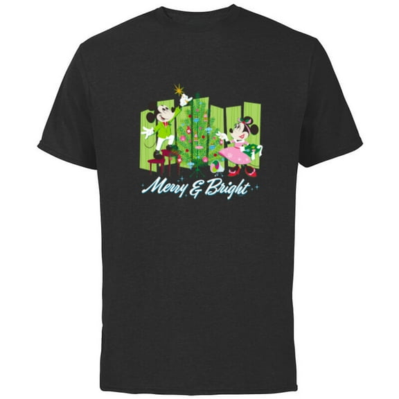Disney Mickey & Minnie Mouse Merry and Bright Holiday - Short Sleeve Cotton T-Shirt for Adults - Customized-Black