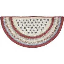 VHC Brands Celebration Braided Jute Rug, Non-Skid Pad, Half Circle Door Mat, Red Creme Blue, 16.5x33