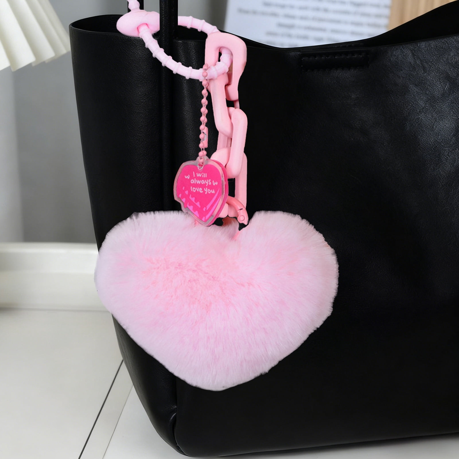 HomeDM Heart Shaped Faux Fur Fluffy Keychain, Valentine's Gifts