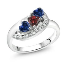 Gem Stone King 925 Sterling Silver Red Garnet and Blue Created Sapphire Engagement Ring for Women (1.39 Cttw, Heart Shape 4MM, Size 9)