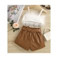 thumbnail image 3 of Gureui 2Pcs Toddler Infant Baby Girls Solid Color Outfits,Cropped Fluffy Fur Camisole + Belted Leather Shorts Clothes Set, 3 of 9