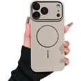 thumbnail image 1 of Simple Skin Feel Frosted Metal Ring Magnetic Phone Case for iPhone 17/17 Pro/17 Pro Max - Glossy Fall Prevention Hybrid 2-Layer Hard Shell Cases (A,17), 1 of 6