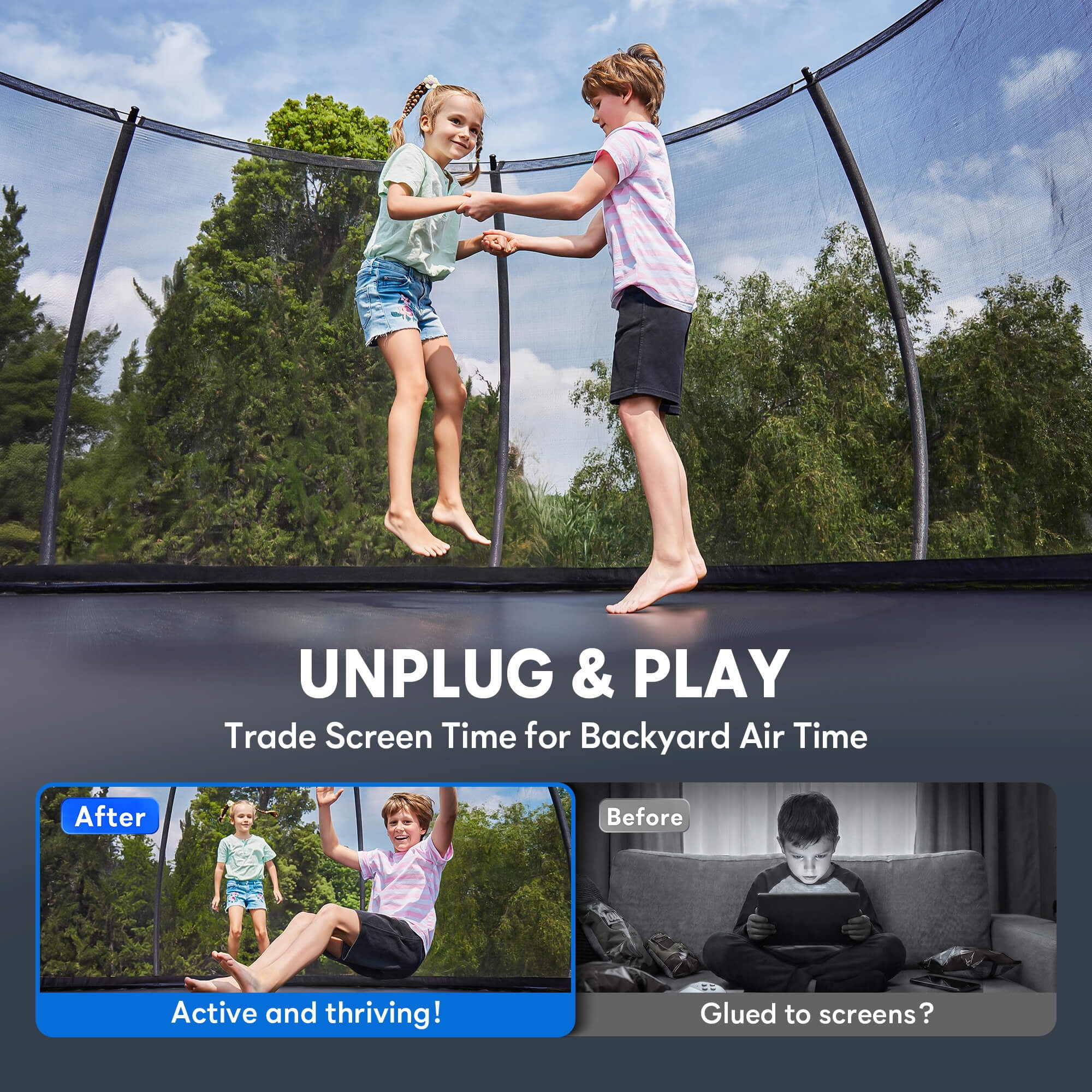 SERAY 10FT, 12FT, 14FT Outdoor Trampoline with Safety Enclosure Net, Ladder and Rust-Resistant Frame, ASTM Certified Backyard Trampoline for Kids and Adults