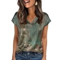 thumbnail image 2 of HOWPAY T Shirts for Women V Neck Casual Short Sleeve Floral Print Boho Tee Tops Summer Lightweight Soft Loose Fit Baggy Y2K Clothes Dark Green XXL, 2 of 4
