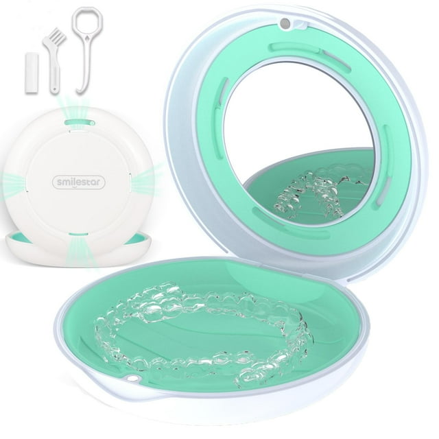 Retainer Case, Slim Aligner Case with Adjustable Vent Holes and Mirror, Compatible with Invisalign, Night Guard and Mouth Guard, Premium Retainer Case, With Aligner Remover Tool, Chew & Brush