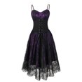 thumbnail image 2 of Mingw Women’s Vintage Steampunk Dress Lolita Halloween Costumes Spaghetti Strap Bandage Dresses Floral Lace Dress, 2 of 6
