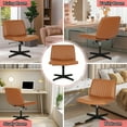 thumbnail image 2 of Criss Cross Chair, Armless  Vanity Chair Cross Legged Office Chair,  Adjustable Wide Swivel Desk Chair for Home Office No Wheels, Brown, 2 of 6