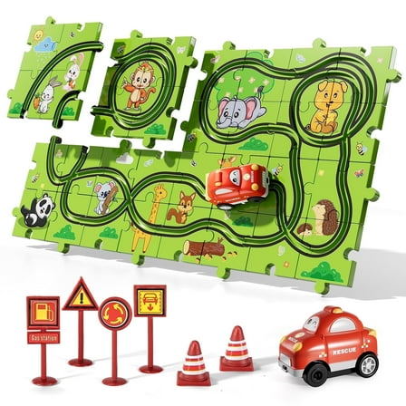 Lucky Doug 39 Jigsaw Puzzle Race Track Car Set Toys for Toddlers 1-3-6, Puzzle Tracks Car Toys, Gifts for 2 3 4 5 Year Old Boys Kids
