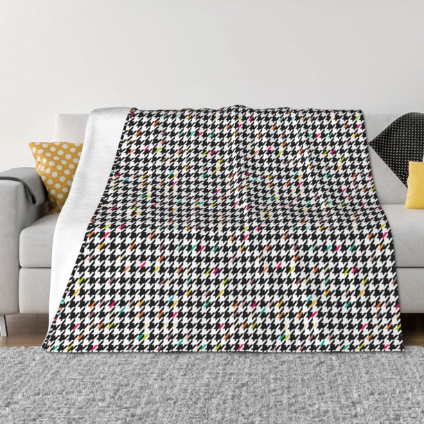 Balery Black And White Houndstooth Manta de Franela con Dibujo, Lujo Ultra Suave y Cálido, Antipelusa y Resistente a las Arrugas para Cama, Sofá, Camping -50"x40"