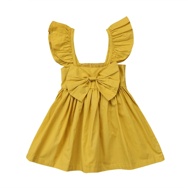 SUNSIOM Baby Girls Summer Dress, Ruffle Sleeve Front Big Bow Pleated Dress