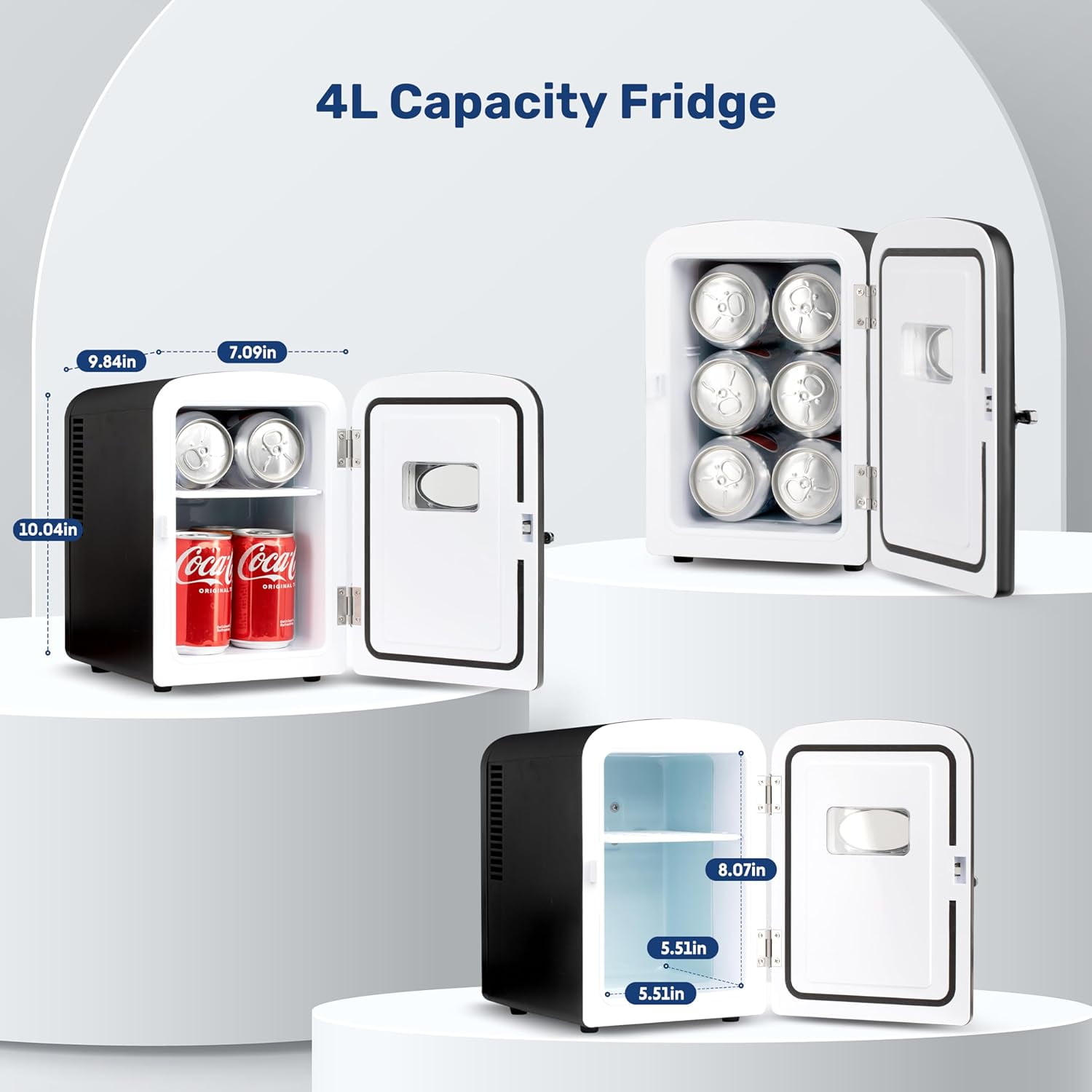 Simple Deluxe Black Mini Fridge – 4L Skincare & Beverage Cooler Warmer with Window, Aesthetic & Freon-Free