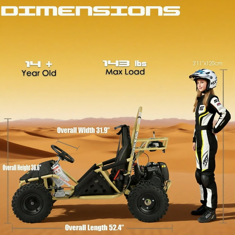 SYX MOTO GK-49A 50cc 4 Stroke Gasoline Go Kart for Teens, Kids