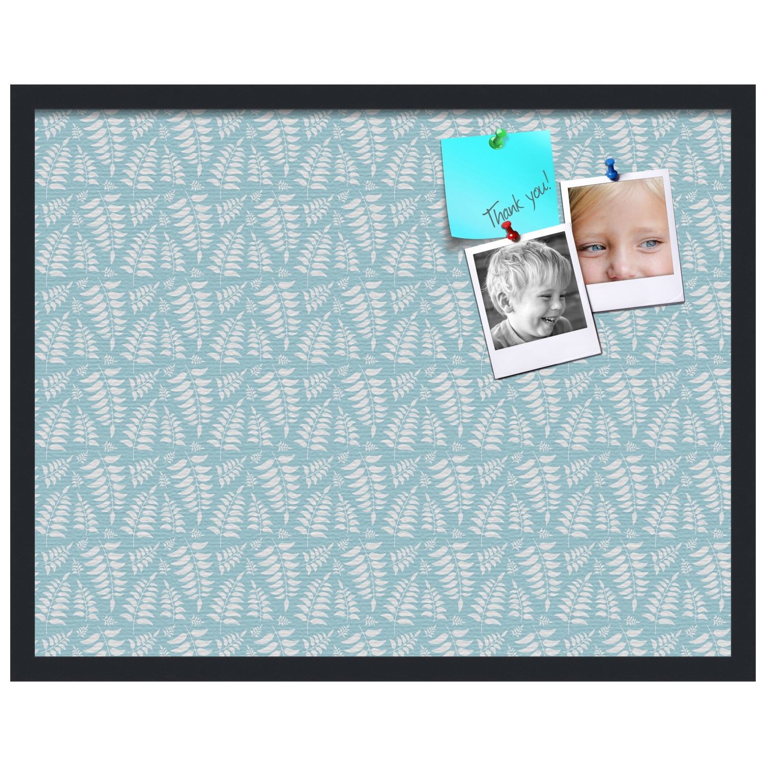 PinPix 28x22 Custom Cork Bulletin Board Fern Lt Blue Poster Board Has a Fabric Style Canvas Finish, Framed in Fern Lt Blue, by ArtToFrames (PinPix-1581)