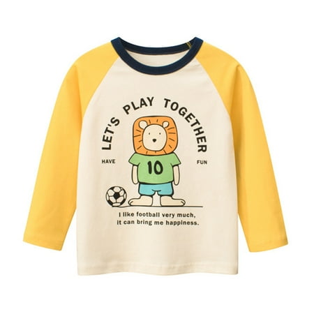 

Little Boys Cartoon Print Long Sleeve Color Splice Crewneck T Shirts Tops Tee Clothes For