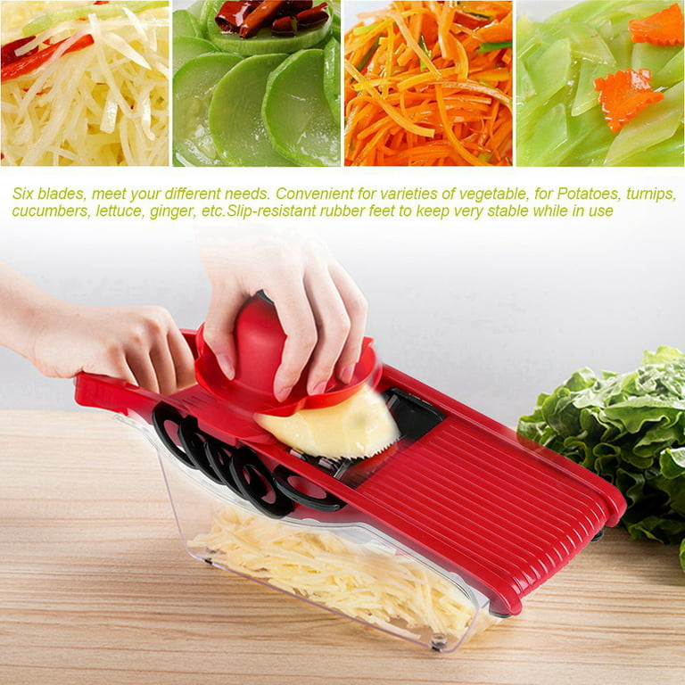 Vegetable Slicer Cutter,Kitchen Adjustable Mandoline Slicer Vegetable  Cutter Potato Grater and Food Container with 5 Blades 