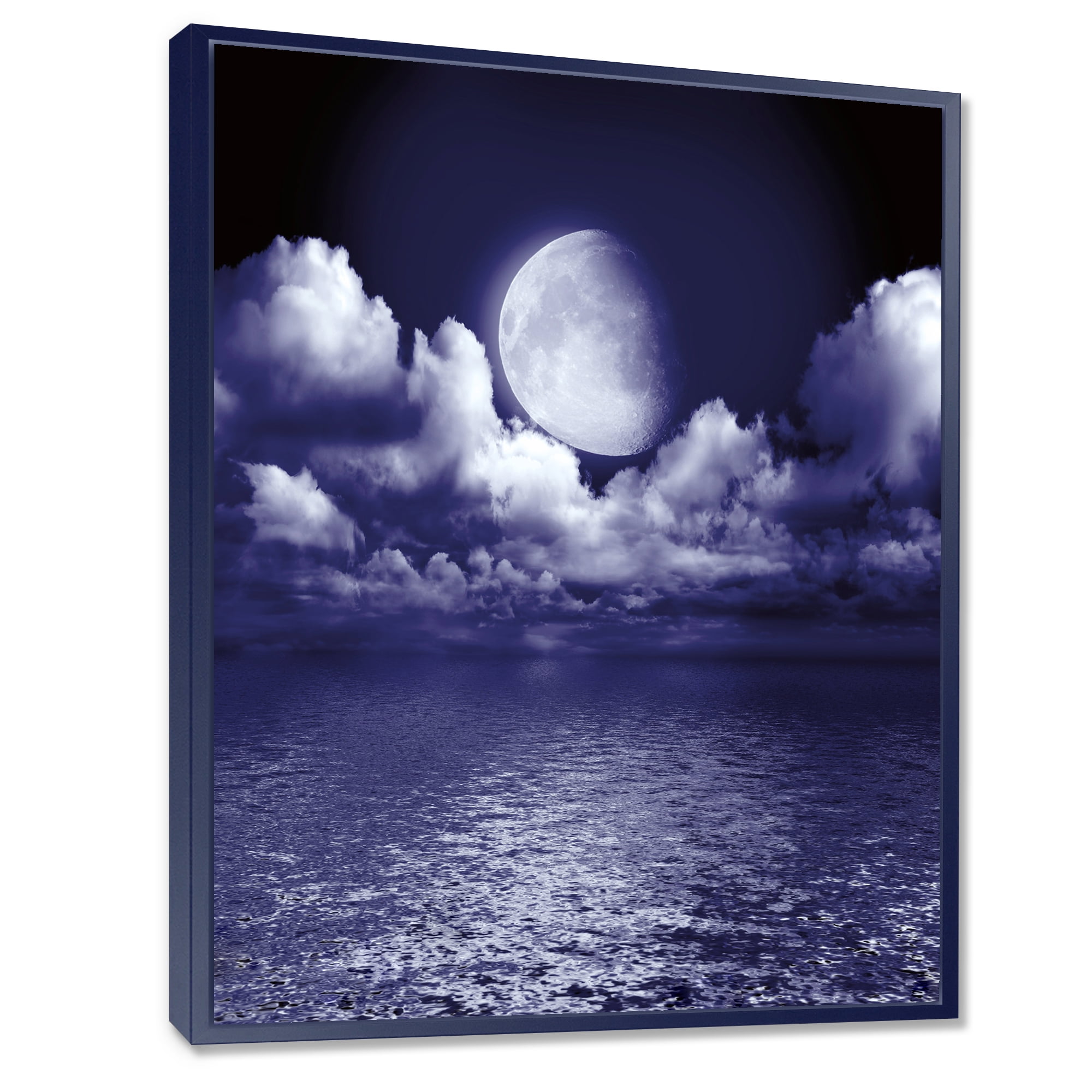Designart 'Full Moon Night in Cloudy Sky V' Nautical & Coastal Framed Canvas Wall Art Print