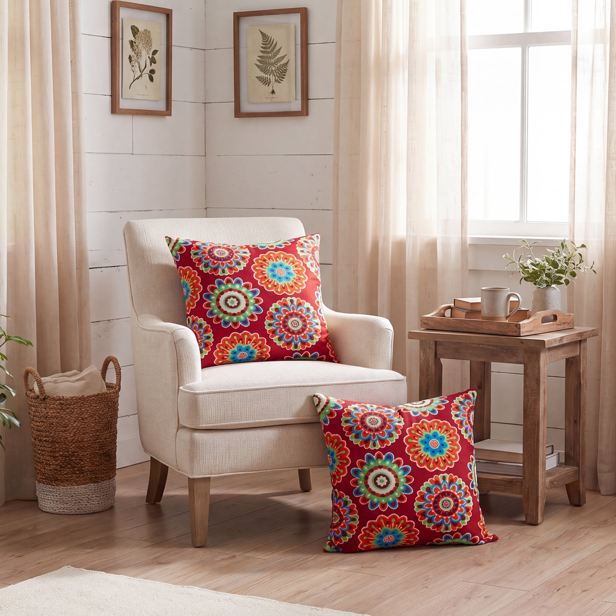 Unique Bargains Set of 2 Botanical Floral Printed Throw Pillow Covers Red 18"x18"