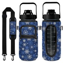 Christmas Snowflake 64 Oz Half Gallon Water Bottle with Sleeve - BPA Free Leakproof Sport Large Plastic Water Bottle with Straw&Time Marker&Insulated Neoprene Holder Carrier Gift for Women Men