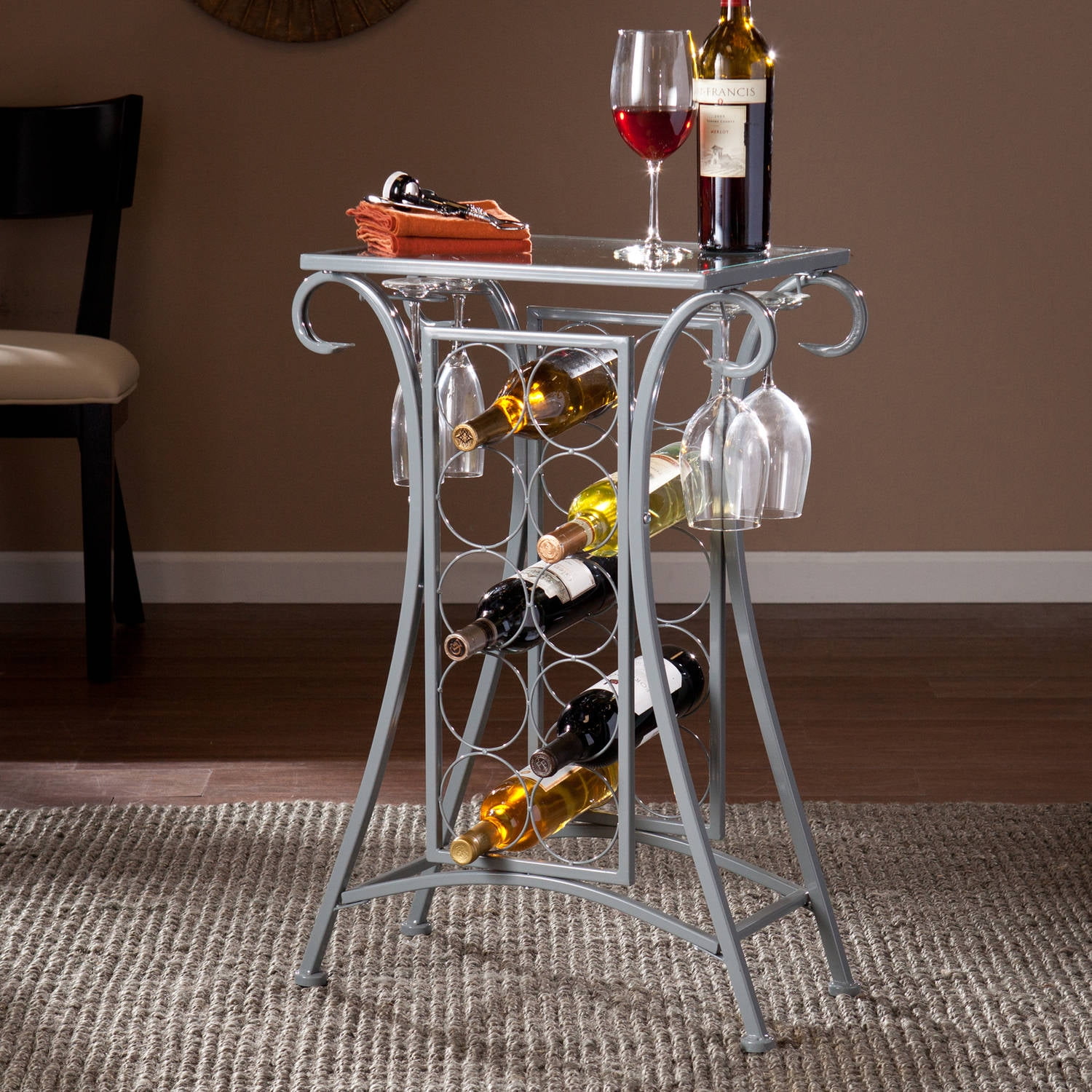 Southern Enterprises Newport Wine Rack Table, Silver