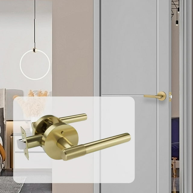 Elodie Poignée de Porte avec Serrure pour Chambre Ou Salle de Bain, Moletée, Sans Clé, Remplacement pour Or