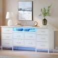 thumbnail image 2 of 63" TV Stand with 10 Fabric Storage Drawers, White Entertainment Center with Power Outlet & LED Lighting for 65"-75" TVs, 2 of 8