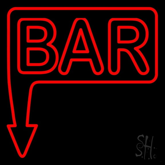 Bar With Arrow Red LED Neon Sign 16 x 16 - inches, Clear Edge Cut Acrylic Backing, with Dimmer - Bright and Premium built indoor LED Neon Sign for Bar decor.