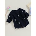 thumbnail image 3 of Bagilaanoe Newborn Baby Girl Knitted Romper Sweater Long Sleeve Bodysuits Flower Embroidery Pullover 3M 6M 9M 12M 24M Infant Warm Jumpers Tops Fall Loose Knitwear, 3 of 8