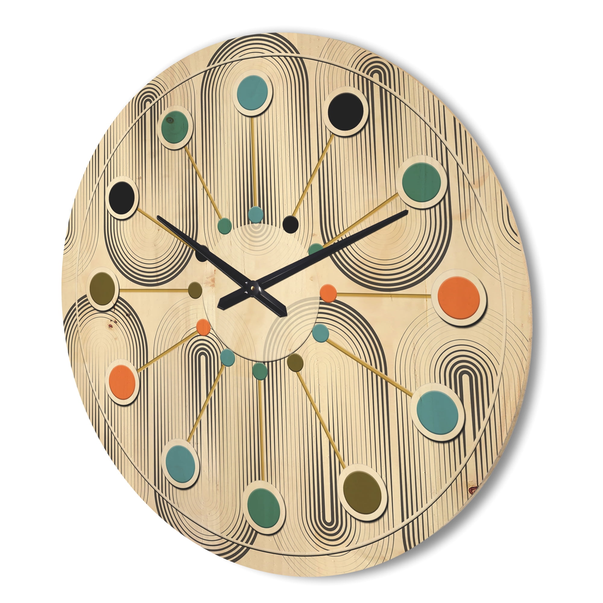 Designart 'Minimal Geometric Retro Curved Ornament I' Mid-Century Modern Wood Wall Clock