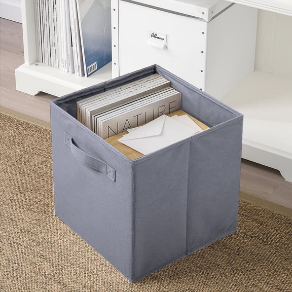 PinkSheep Collapsible Fabric Cube Storage Bins, 13" Cube Organizer Basket Bin, Gray, 2 Pack