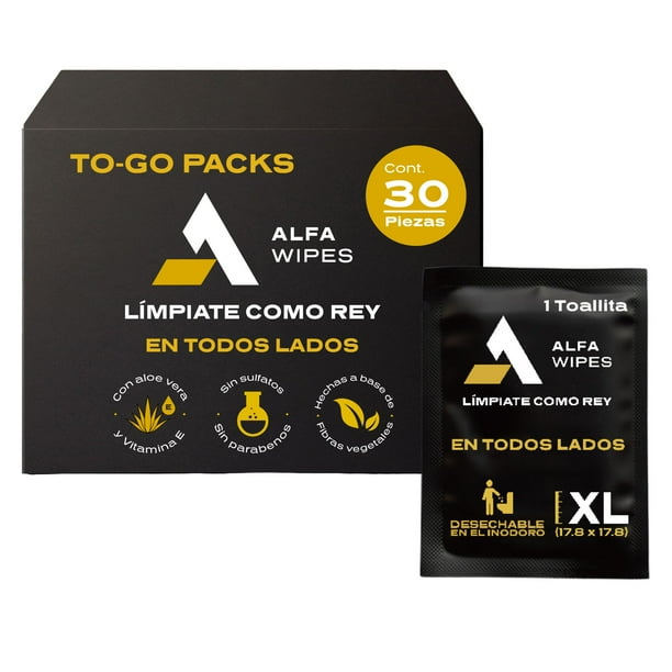 ALFA WIPES Toallas Húmedas Para Adulto Desechables en el Inodoro Extra Grandes 30 paquetes, 30 toallas