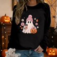 thumbnail image 2 of Xingjin Women's Halloween Sweatshirt Cute Ghost Pumpkin Graphic Crewneck Long Sleeve Pullover Casual Fall Top Soft Loose Fit Halloween Clothes for Women, 2 of 6