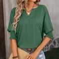 thumbnail image 5 of Timegard Womens Tops V Neck Puff 1/2 Sleeve Comfy Tee Shirts Summer Casual Loose Tops Solid Color, 5 of 6