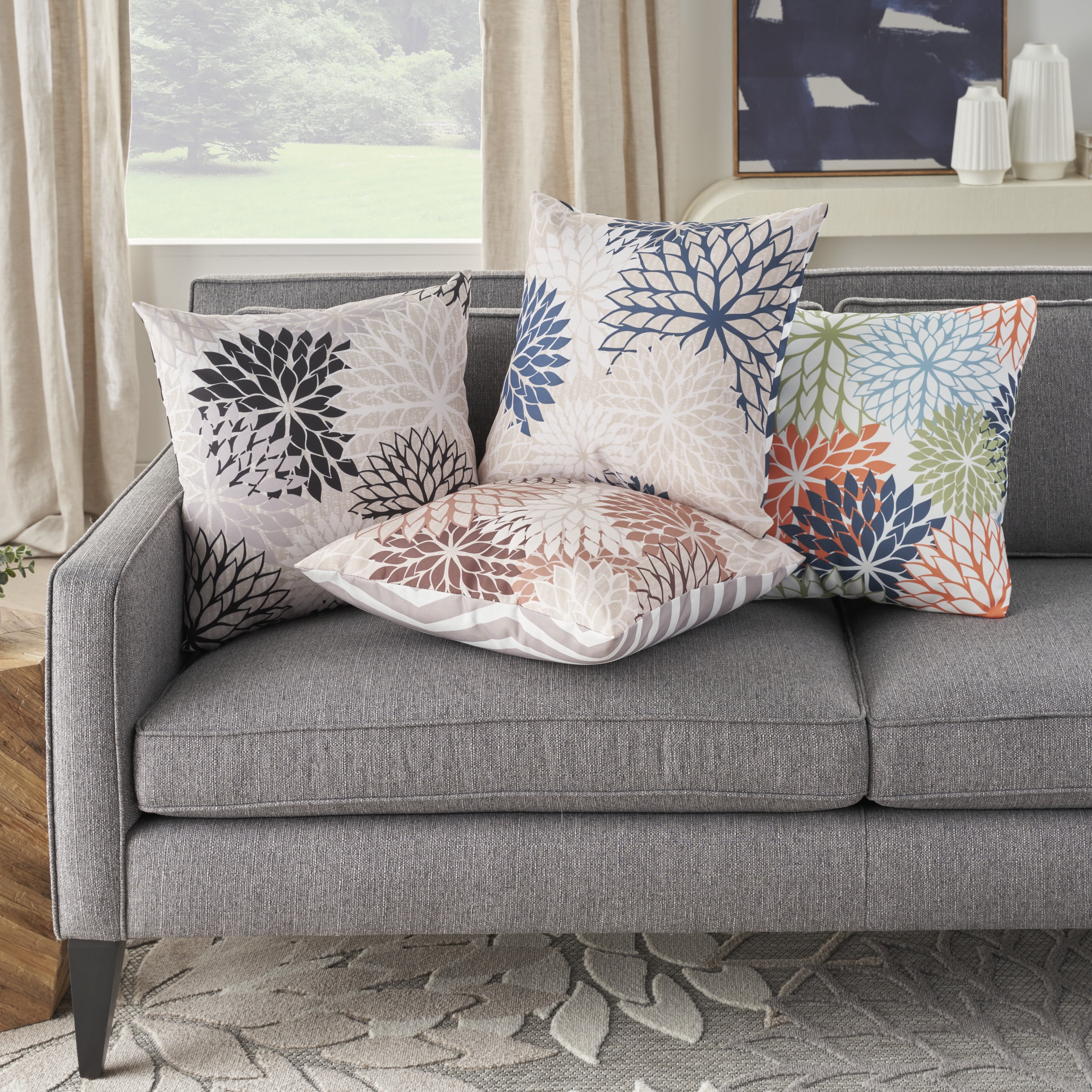 Mina Victory Aloha Indoor/Outdoor Black White 20" x 20" Throw Pillow