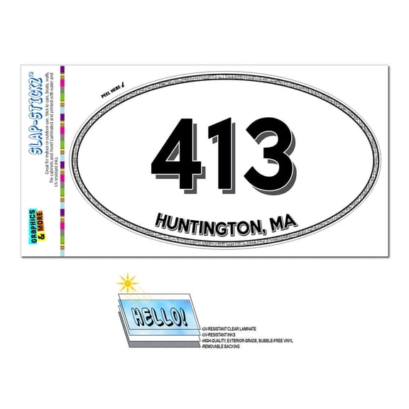 413 - Huntington, MA - Massachusetts - Oval Area Code Sticker