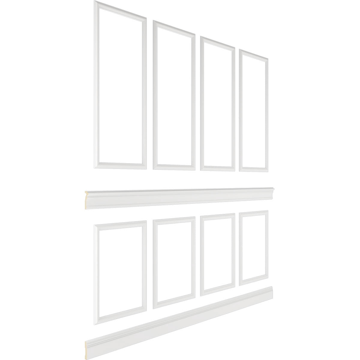 Ekena millwork 94 1/2"L (Adjustable 108"H to 132"H) Ashford Square Panel Stacked Wall Wainscot Paneling Kit