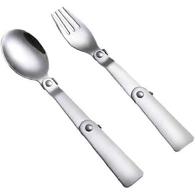 KAIYANG Juego de vajilla plegable portátil multifuncional de 2 piezas, cuchara y tenedor de acero inoxidable para acampar