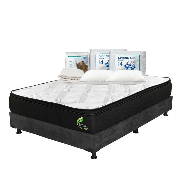 Colchón Queen Size Restonic Enzo + Box + 2 Almohadas Osos + Protector de Colchón