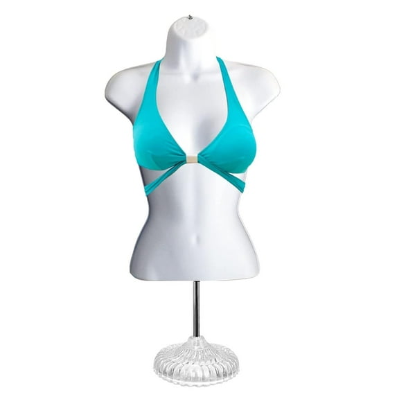DisplayTown White Female Hollow Back Mannequin Torso Set w/ Acrylic Stand with Metal Pole, S-M Sizes?(1)