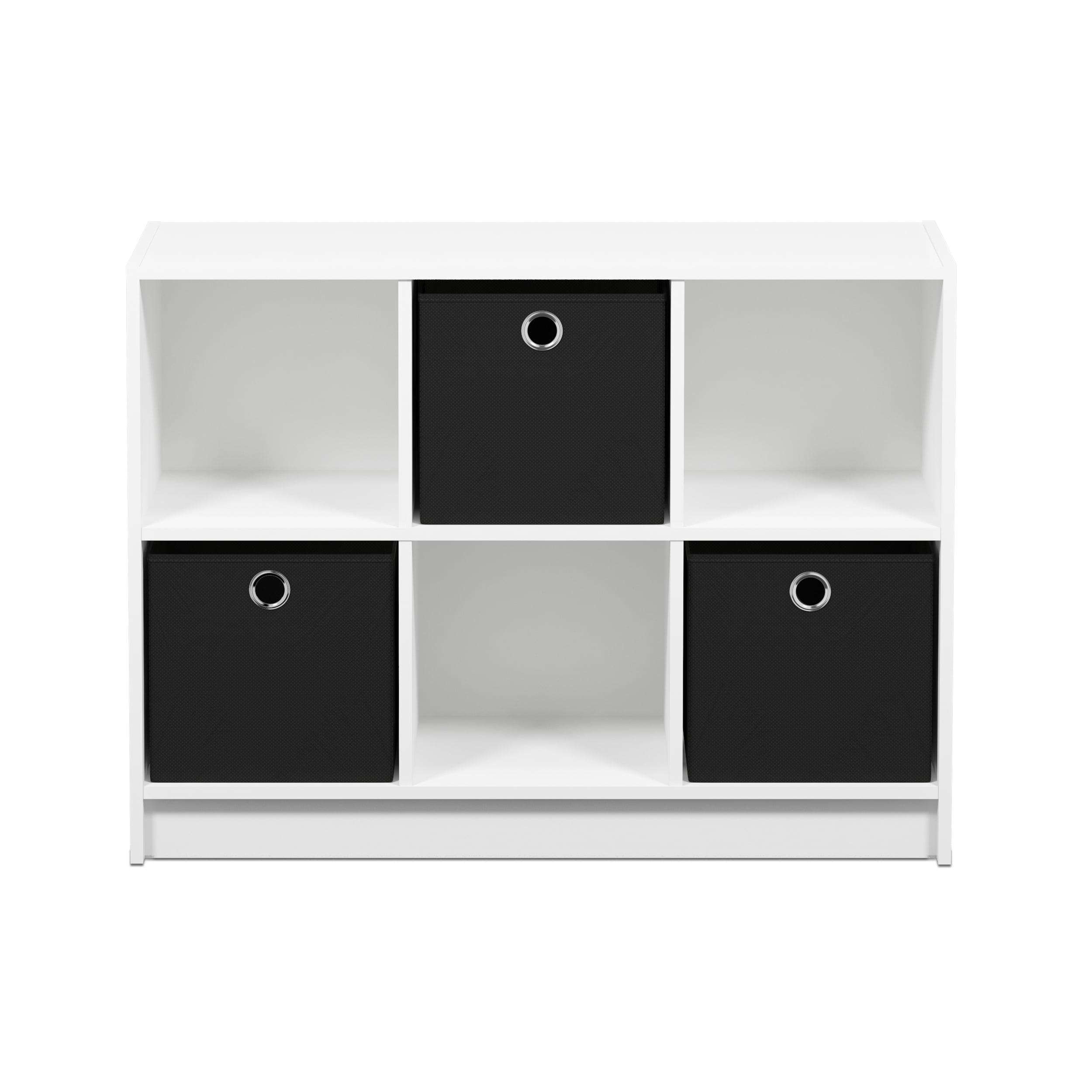 Furinno Basic 6 Cube Storage Organizer Bookcase with Bins, White/Black