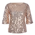 thumbnail image 4 of Giftesty Womens Plus Size Women Fashion Solid Sequin Shirt Round Neck Blouse Half Sleeve Loose Tops, 4 of 7