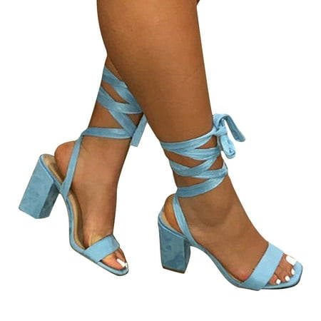 

BRISEZZS Womens Heeled Sandals- Fish Mouth Casual Ankle Strap Thick Heels Open Toe New Style Square Heels Summer Sandals #364 Blue-5