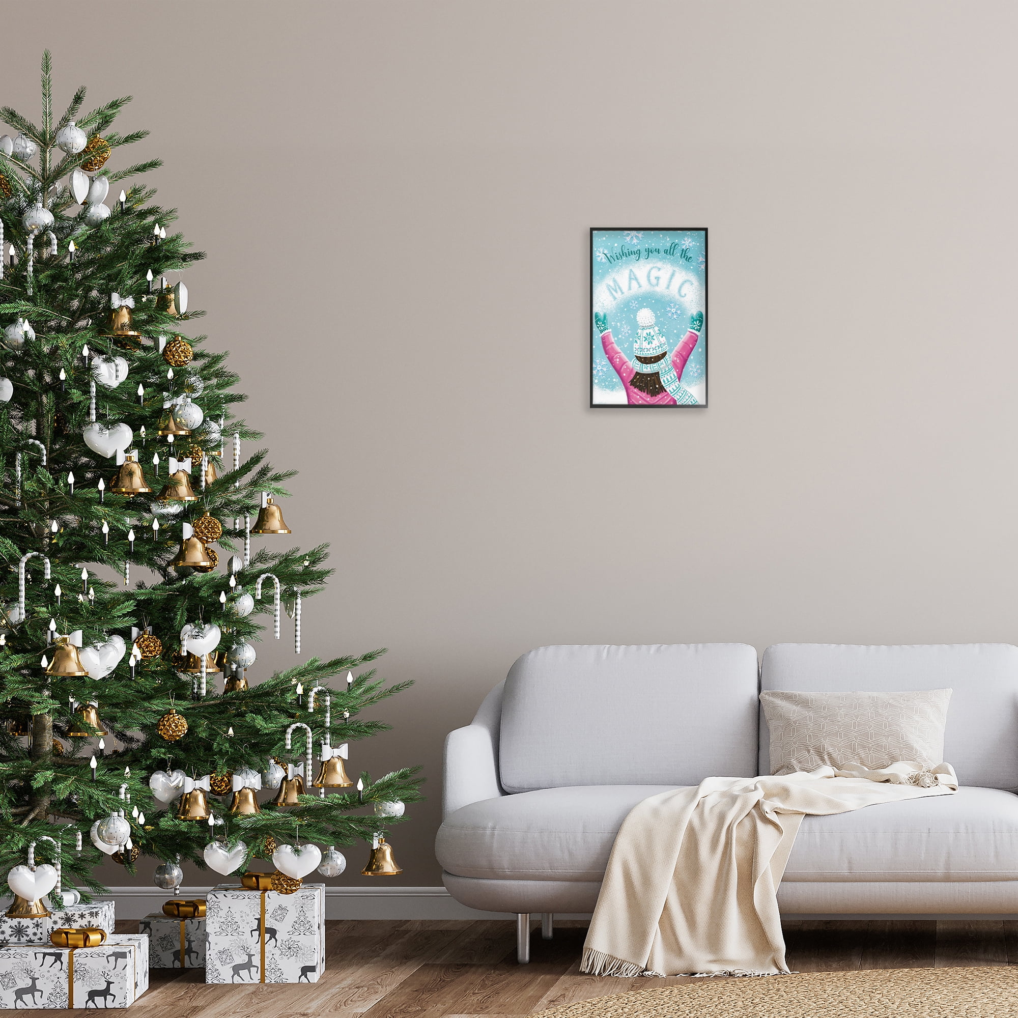 Stupell Industries Wishing You Magic Holiday Painting Black Framed Art Print Wall Art, 12 x 18