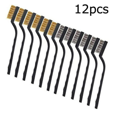 

12Pcs Small Wire Brush Set Brushes Steel Brass Nylon Metal Rust Paint Remover