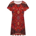 thumbnail image 3 of Red Persian Dress Summer Street Style Dresses Female Short Sleeve Printed Sundress, 3 of 7